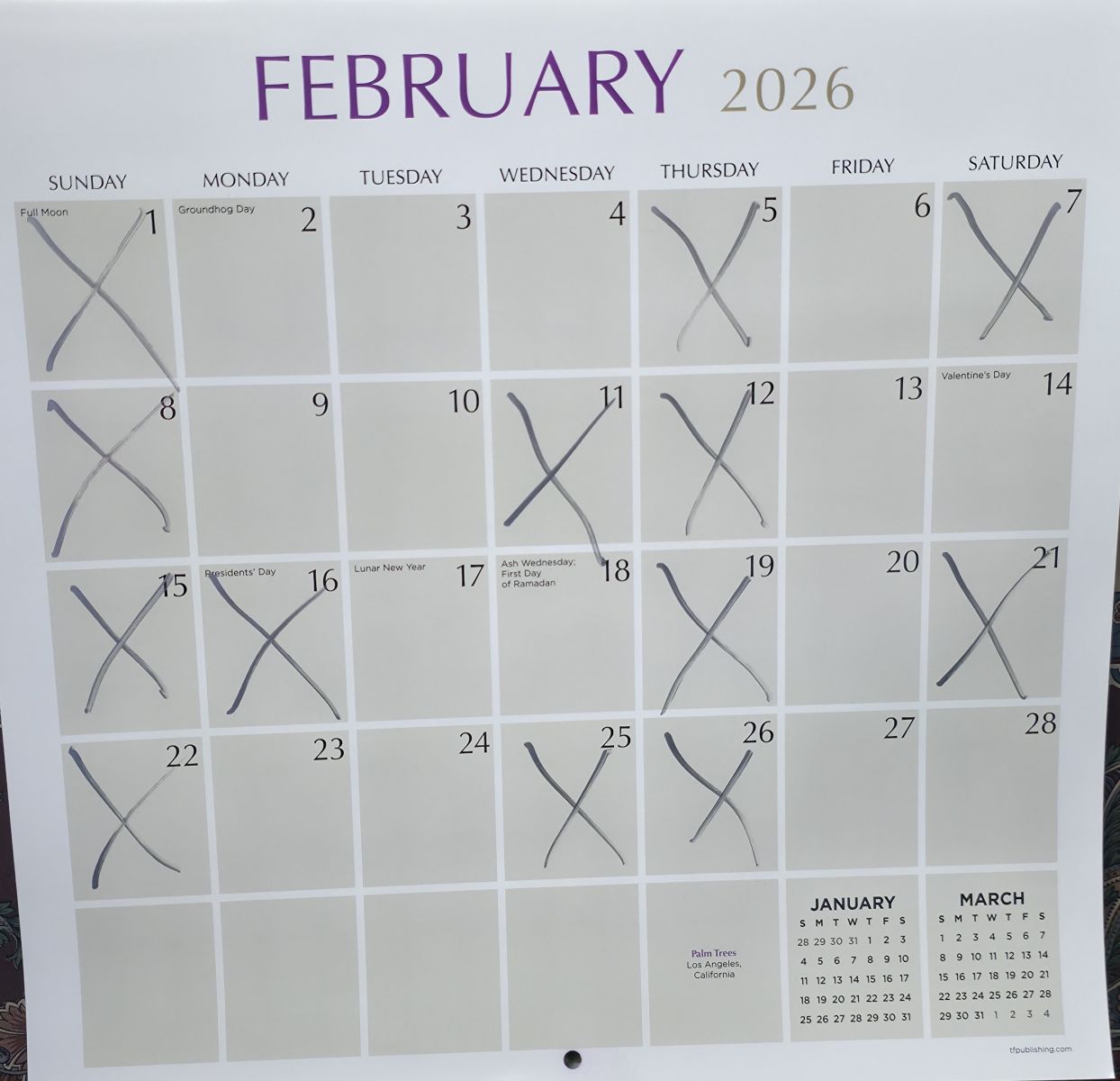 The day's with X's are the days I'll be closed. 